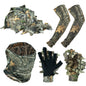 LOOGU Hunting Face Mask Set with Leafy Cap Camo, Ghillie Gloves, Cooling Arm Sleeves Waterfowl Tree Camouflage 6 Pieces Turkey Duck Hunting Accessories for Men Women