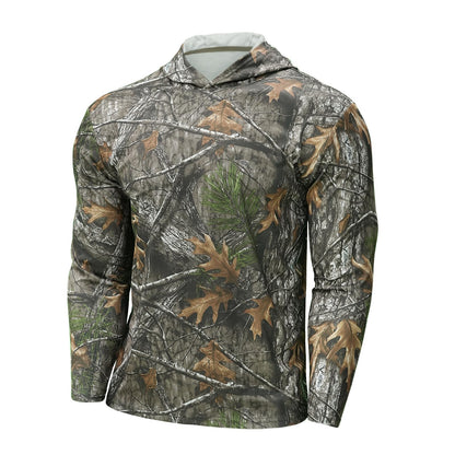 LOOGU Workout Shirts With Hood Long Sleeve Super Tree Camo T50-1