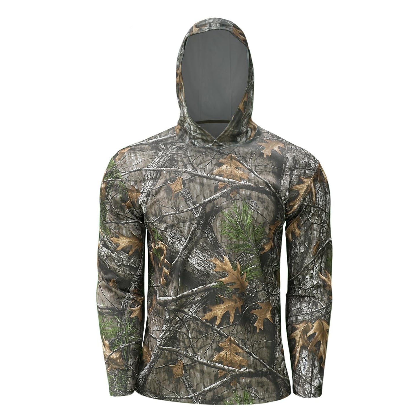 LOOGU Workout Shirts With Hood Long Sleeve Super Tree Camo T50-1