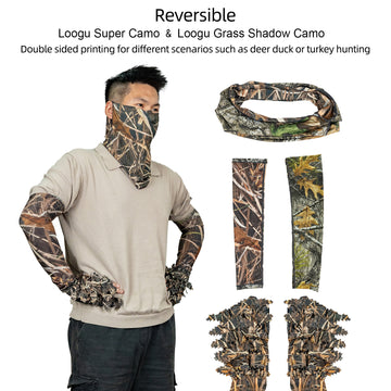 LOOGU Hunting Face Mask, Ghillie Gloves, Cooling Arm Sleeves