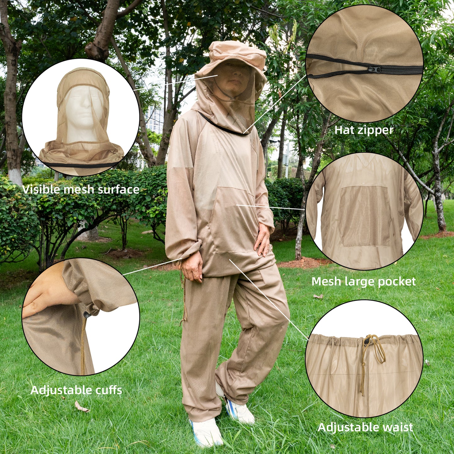 LOOGU Mosquito Suits, Net Bug Pants & Jacket Hood Sets - Ultra-fine Mesh - with Fishing, Hiking, Camping and Gardening