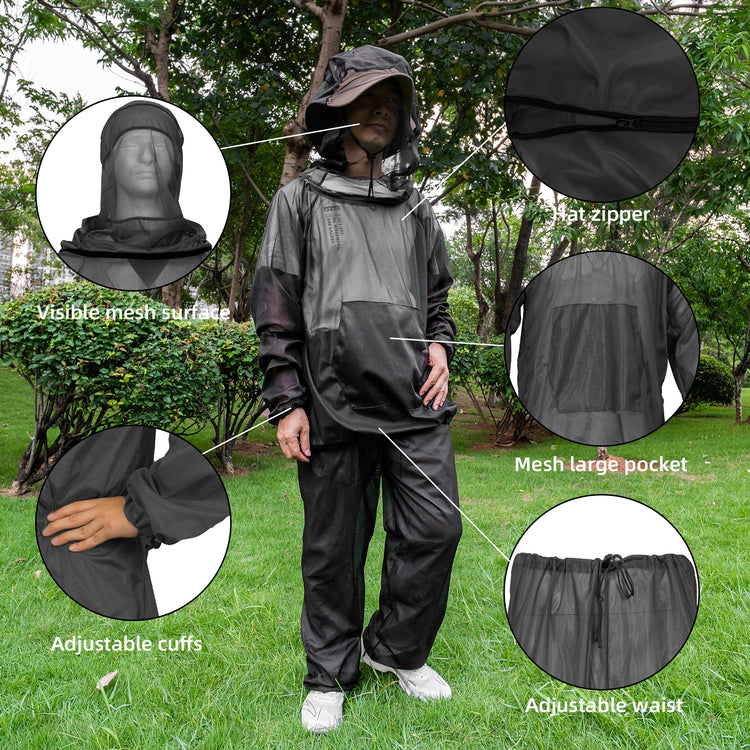 LOOGU Mosquito Suits, Net Bug Pants & Jacket Hood Sets - Ultra-fine Mesh - with Fishing, Hiking, Camping and Gardening