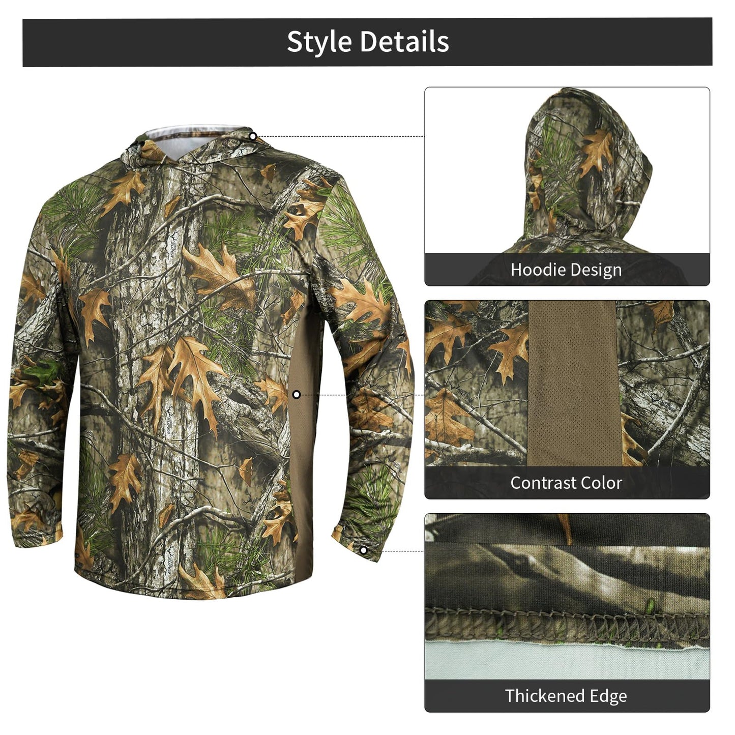 LOOGU Hunting Long Sleeve  Hoodie  Tree Camo Contrast