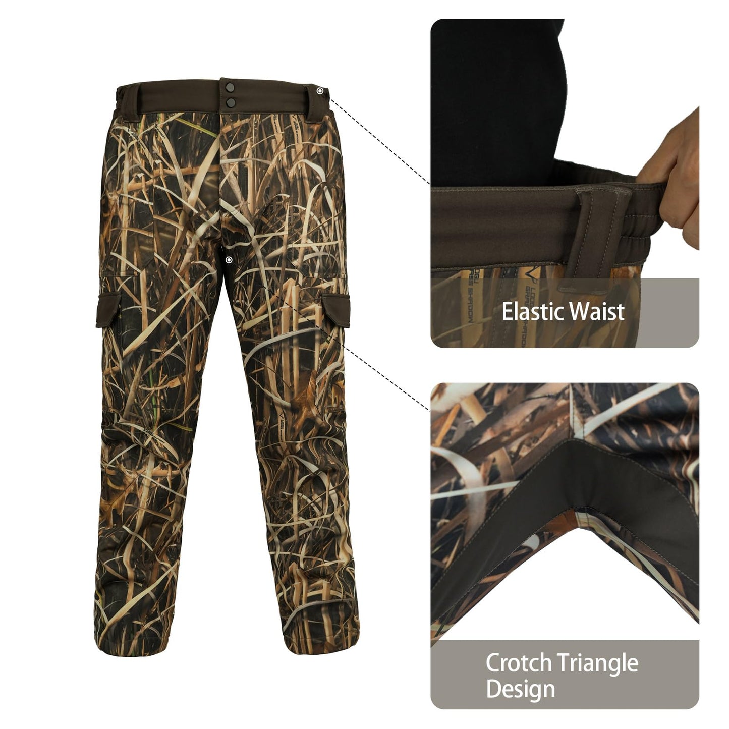 LOOGU Camo Hunting  Fleece Insulation Pants 6 pocket Grass Camo P20