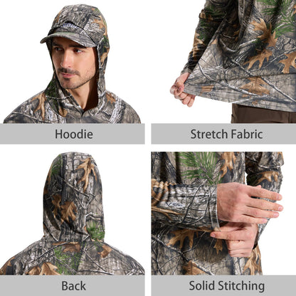 LOOGU Workout Shirts With Hood Long Sleeve Super Tree Camo T50-1