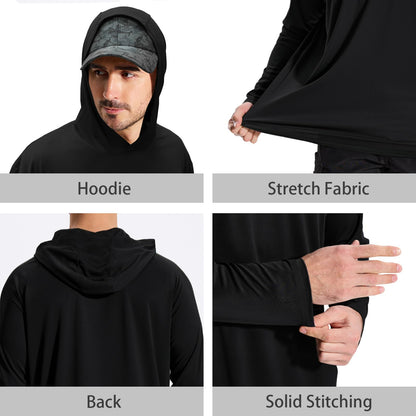 LOOGU Workout Shirts With Hood Long Sleeve Black T50-1