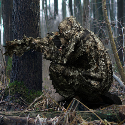 LOOGU Costume Ghillie de Chasse, Costume de Camouflage à Feuilles 3D Accessoires Militaires et de Tir Vêtements Tactiques pour Airsoft, Photographie de la Faune Halloween