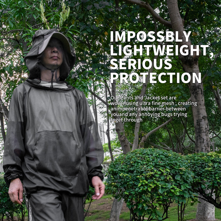 LOOGU Mosquito Suits, Net Bug Pants & Jacket Hood Sets - Ultra-fine Mesh - with Fishing, Hiking, Camping and Gardening