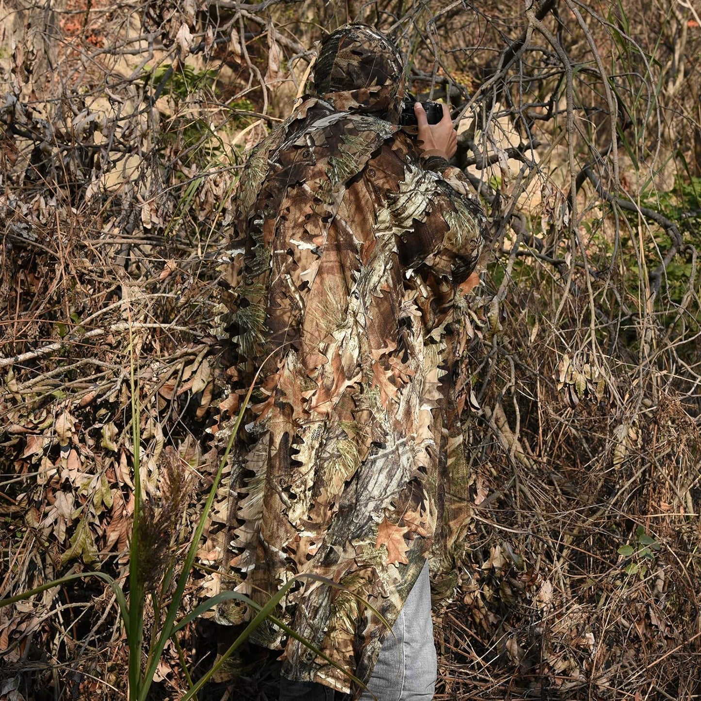 LOOGU Costume Ghillie de Chasse, Costume de Camouflage à Feuilles 3D Accessoires Militaires et de Tir Vêtements Tactiques pour Airsoft, Photographie de la Faune Halloween