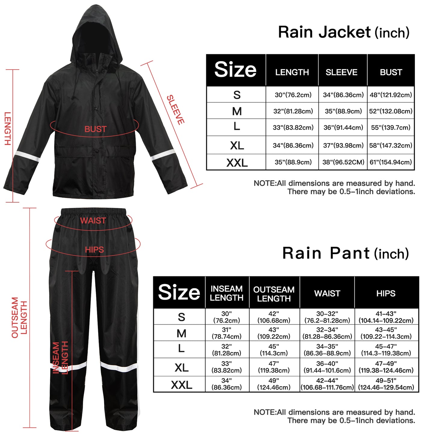 LOOGU Combinaison de Pluie imperméable pour Hommes - Manteau de Pluie Classique, Vestes de Pluie Respirantes pour Hommes, Veste et Pantalon de Pluie durables