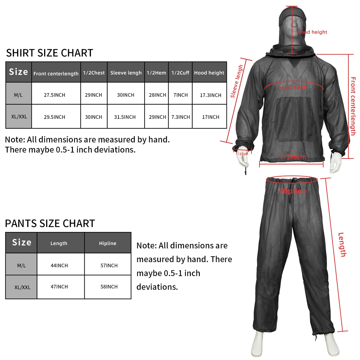 LOOGU Mosquito Suits, Net Bug Pants & Jacket Hood Sets - Ultra-fine Mesh - with Fishing, Hiking, Camping and Gardening