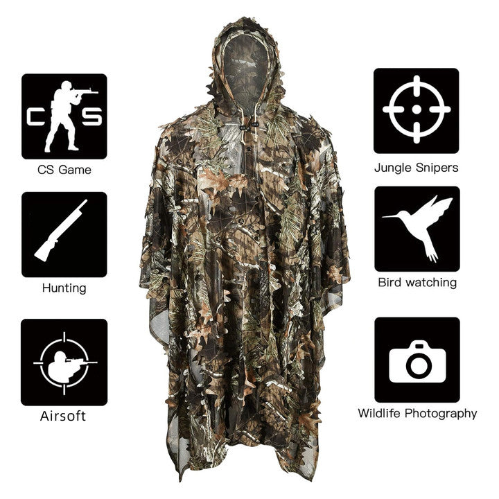 LOOGU Costume Ghillie de Chasse, Costume de Camouflage à Feuilles 3D Accessoires Militaires et de Tir Vêtements Tactiques pour Airsoft, Photographie de la Faune Halloween