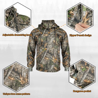 LOOGU Hunting Drawstring Zipper Hoodie  Super tree Camo