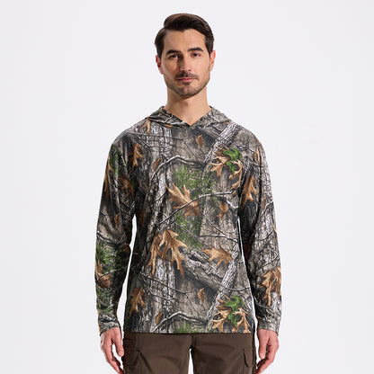 LOOGU Sweat à capuche de chasse camouflage pour homme, chemise de chasse à manches longues légère, pull à capuche performant pour la pêche et la randonnée 