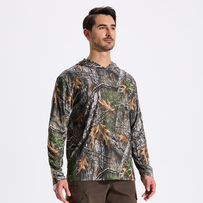 LOOGU Sweat à capuche de chasse camouflage pour homme, chemise de chasse à manches longues légère, pull à capuche performant pour la pêche et la randonnée 