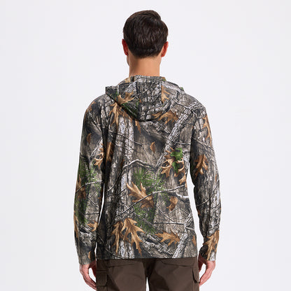 LOOGU Sweat à capuche de chasse camouflage pour homme, chemise de chasse à manches longues légère, pull à capuche performant pour la pêche et la randonnée 