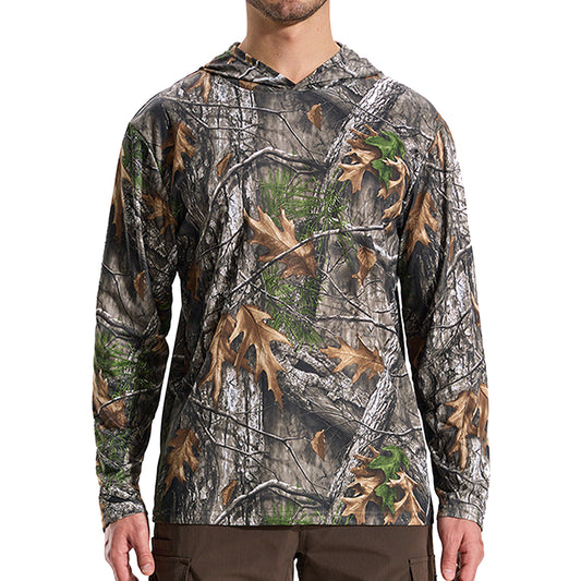 LOOGU Sweat à capuche de chasse camouflage pour homme, chemise de chasse à manches longues légère, pull à capuche performant pour la pêche et la randonnée 