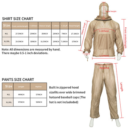 LOOGU Mosquito Suits, Net Bug Pants & Jacket Hood Sets - Ultra-fine Mesh - with Fishing, Hiking, Camping and Gardening