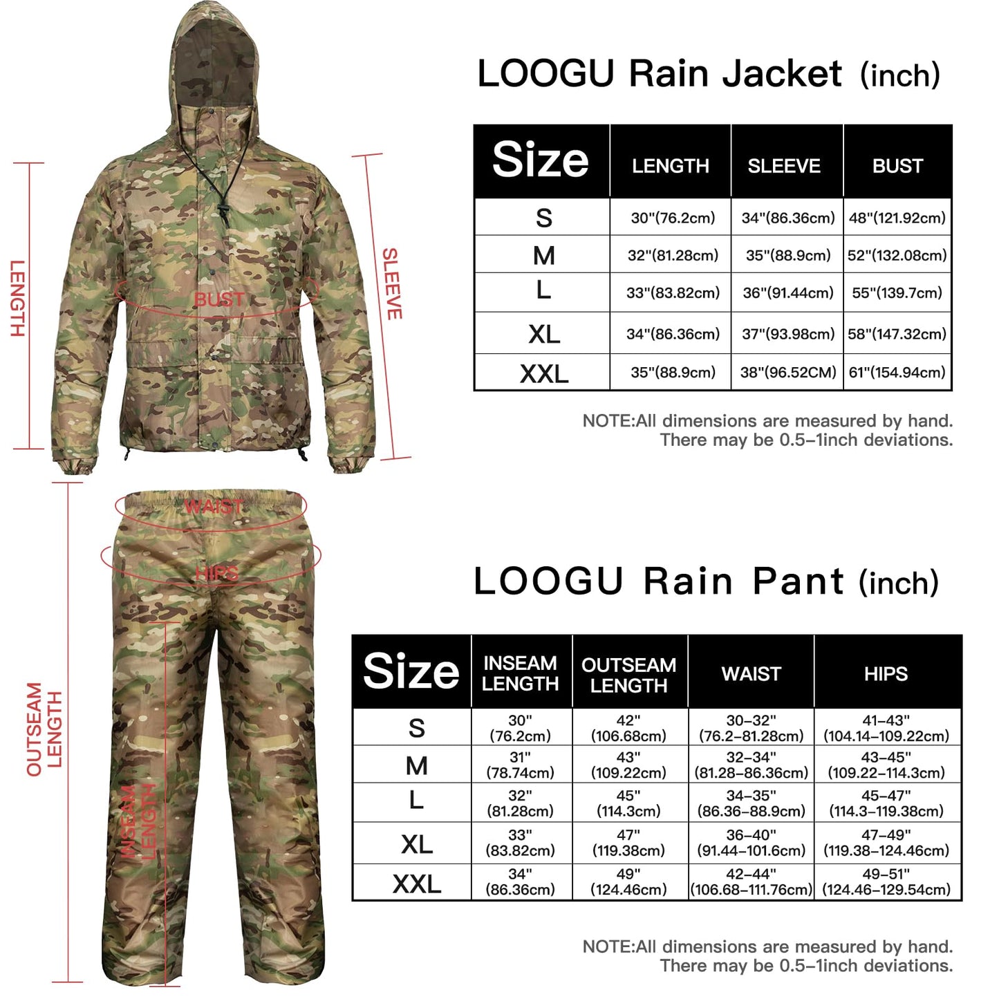 LOOGU Combinaison de Pluie imperméable pour Hommes - Manteau de Pluie Classique, Vestes de Pluie Respirantes pour Hommes, Veste et Pantalon de Pluie durables