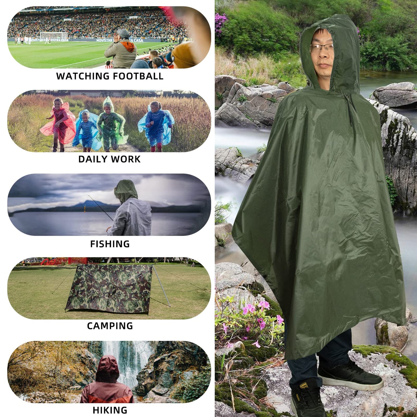 LOOGU Multi Functional Rain poncho PVC Coating Unisex Super Tree Camo