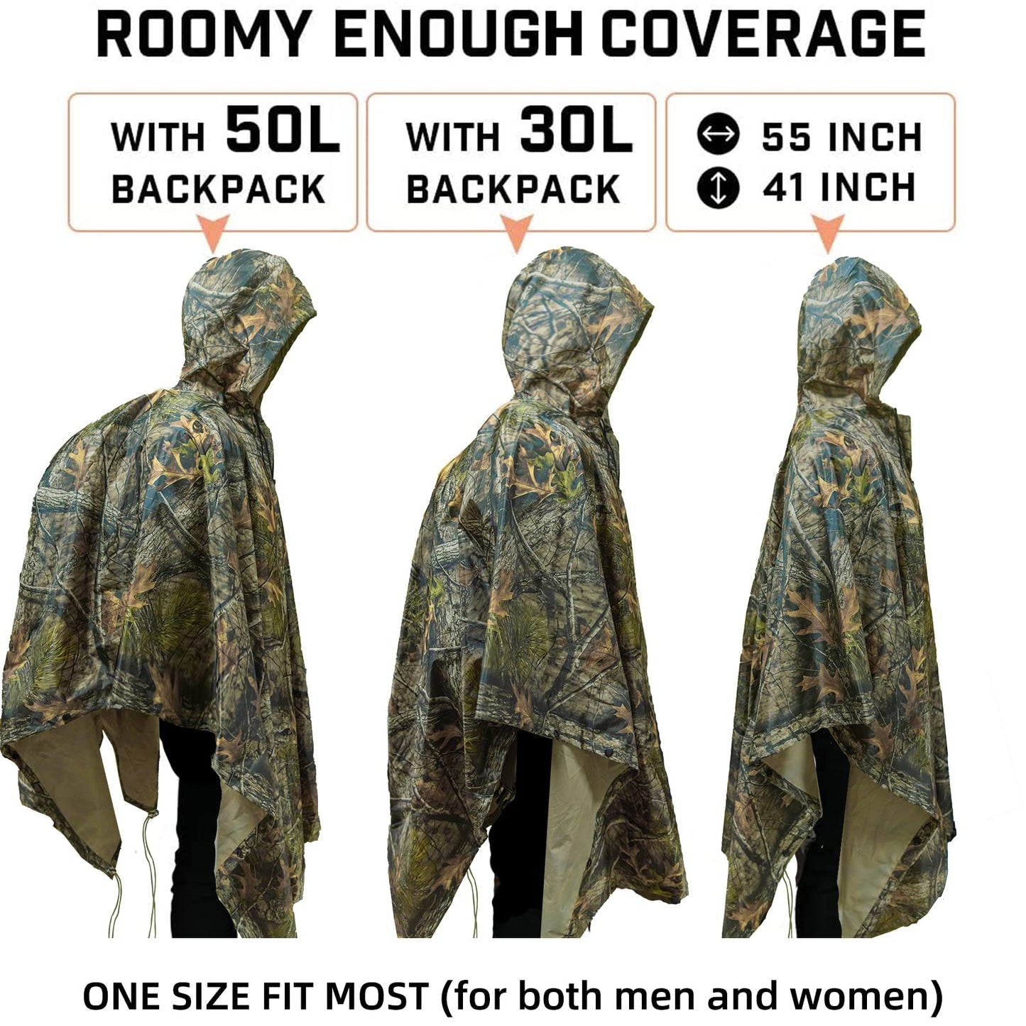 LOOGU Multi Functional Rain poncho PVC Coating Unisex Super Tree Camo