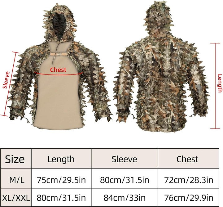 LOOGU Ghillie Suit pour hommes Foundation 3D Leaf Camo Suit, Sniper Ghillie Viper Hood pour la chasse en plein air, Wargame, Airsoft