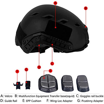 LOOGU Casque militaire Fast BJ Base Jump avec couvre-chef 12 en 1