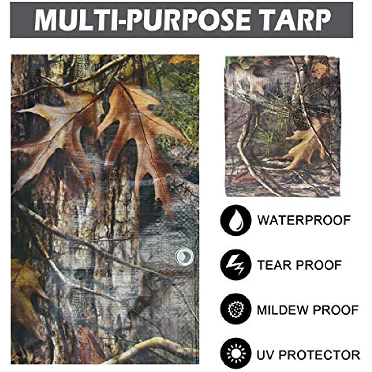 LOOGU Heavy Duty Waterproof Tarp, Bionic Tree Camo Multi Purpose Poly Cover