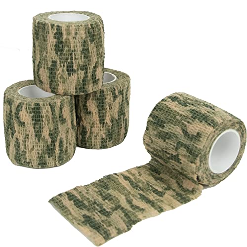 LOOGU Camo Tape Wrap for Gear - Self-Adhesive Non-Woven Fabric Stealth Tape with Stretch Bandage - Camo Wrap is Perfect for Camouflage Needs- 4 Rolls, 2/3in x 14.76ft