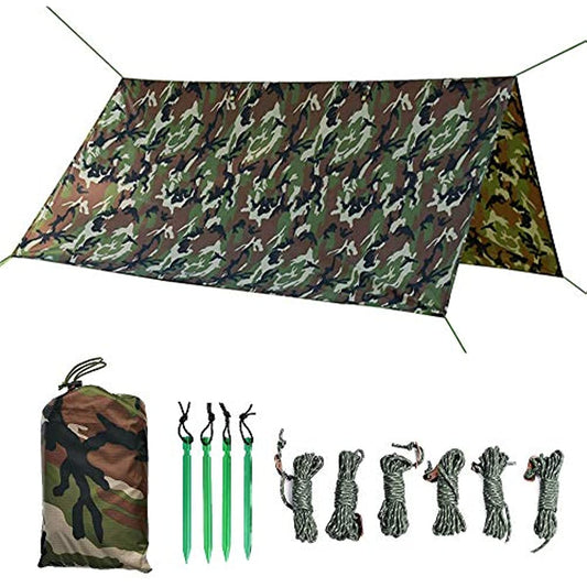 LOOGU Hamac de camping anti-pluie 10 x 10 pieds, protection UV et imperméable, bâches de tente camouflage pour aventure en plein air, randonnée