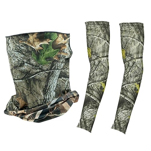 LOOGU Masque de Chasse, Manches de Bras de Refroidissement Camouflage d'arbre de Sauvagine 3 pièces Accessoires de Chasse de Canard de Dinde pour Hommes Femmes 