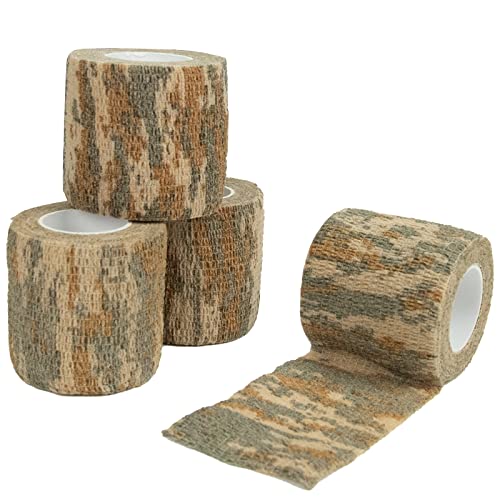 LOOGU Camo Tape Wrap for Gear - Self-Adhesive Non-Woven Fabric Stealth Tape with Stretch Bandage - Camo Wrap is Perfect for Camouflage Needs- 4 Rolls, 2/3in x 14.76ft