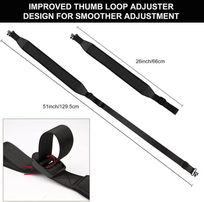 LOOGU Rifle Sling with Swivel, Two Points Gun Sling with Length Adjuster, Durable Shoulder Padded Strap for Outdoors