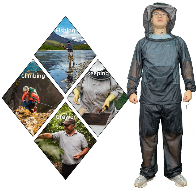 LOOGU Combinaisons anti-moustiques, pantalons anti-moustiques et veste à capuche – Maille ultra fine – pour la pêche, la randonnée, le camping et le jardinage 