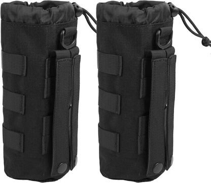 LOOGU Tactical MOLLE Water Bottle Pouch, Water Bottle Holder with Drawstring Open Top & Mesh Bottom Travel Water Bottle Bag Hydration Carrier