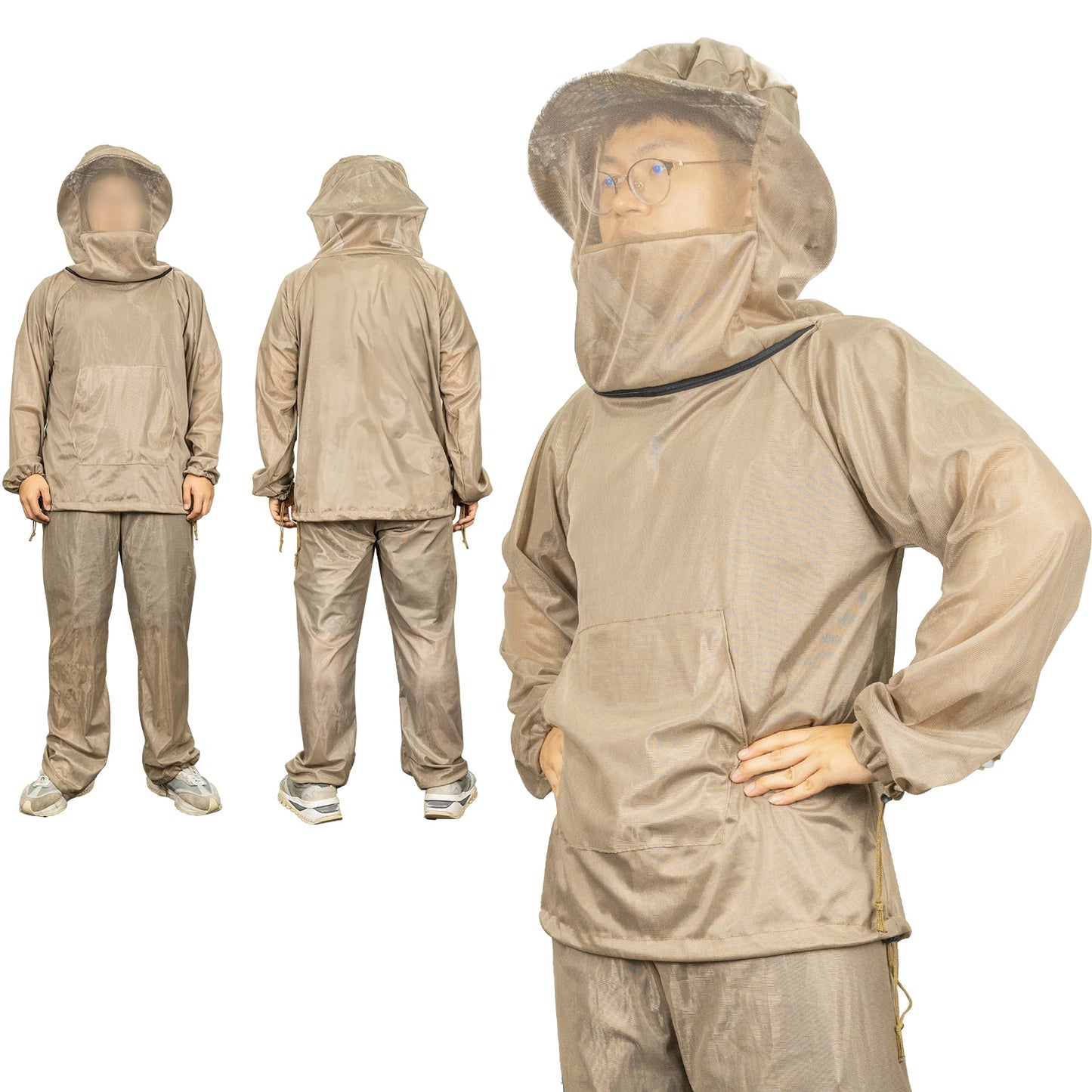 LOOGU Mosquito Suits, Net Bug Pants & Jacket Hood Sets - Ultra-fine Mesh - with Fishing, Hiking, Camping and Gardening